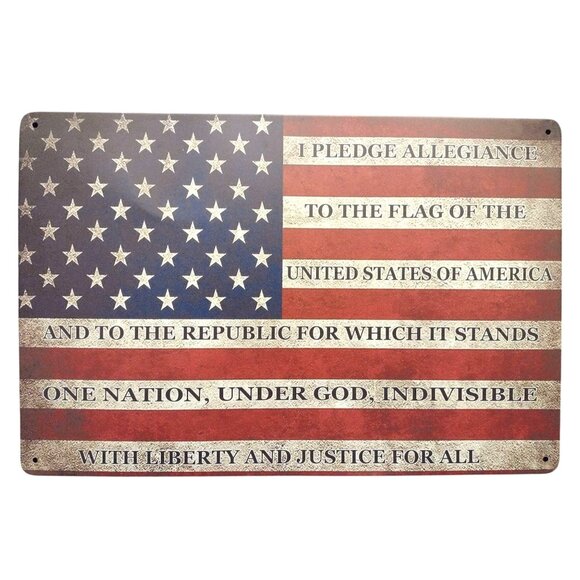 Pledge of Allegiance Rustic Metal American Flag 12"x8" - Picture 1 of 7